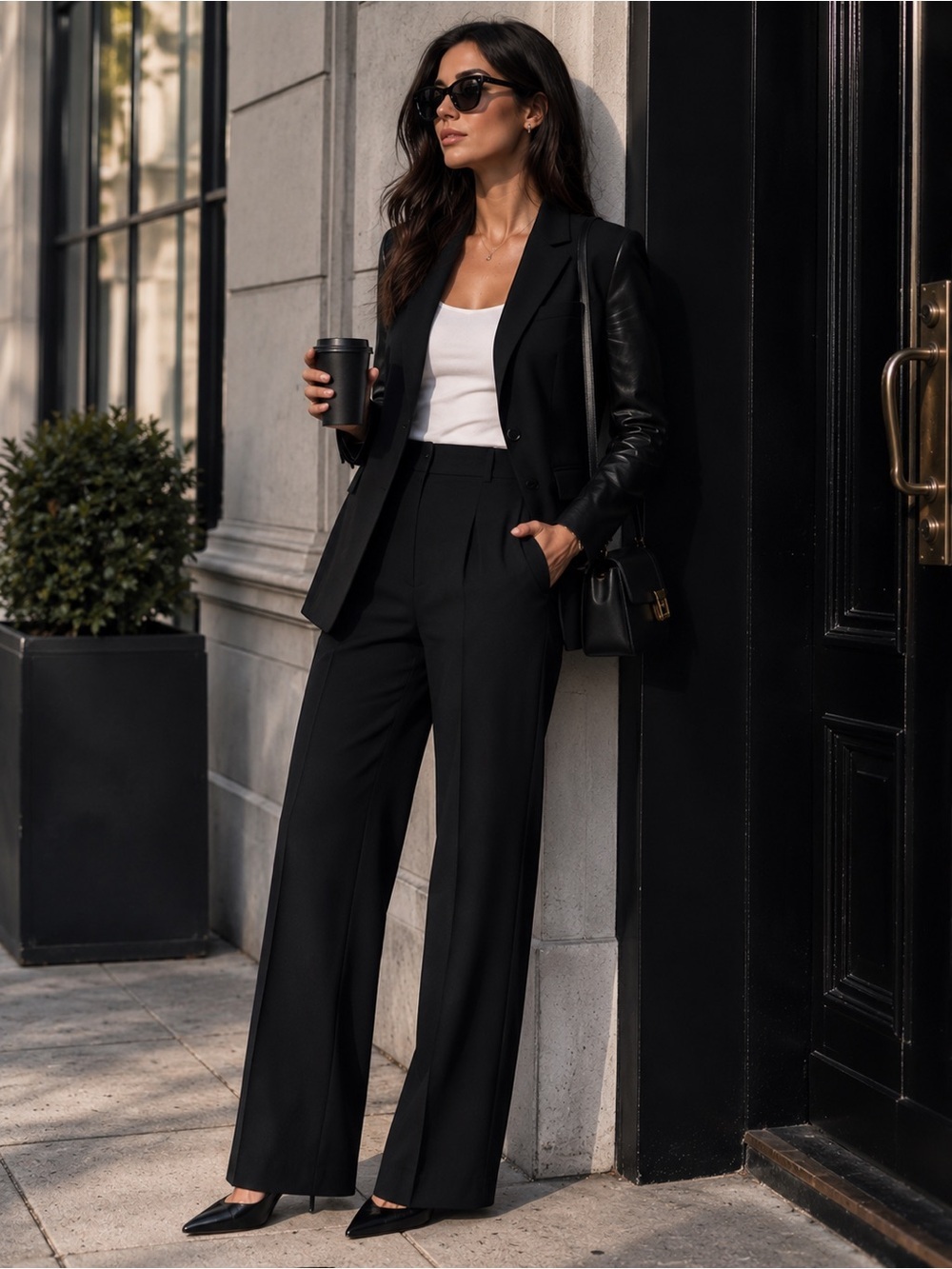Theory Lavey K Leather Sleeve Blazer – Black – Size 0